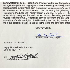 Item #0572 Jay Z & Eminem Dual-Signed "Renegade" Contract – Rare Full-Name Eminem Signature – JSA