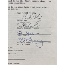 Item #0574 Queen 1976 Fully Signed 3-Page Contract – Mercury, May, Taylor & Deacon – PSA 9 Auto Grade