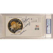 Item #0536 Apollo 13 Insurance Cover Signed by Haise, Lovell & Mattingly – PSA GEM MINT 10