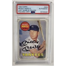 Item #0433 Mickey Mantle Signed 1969 Topps #500 (Yellow Last Name) - PSA