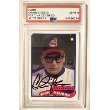 Item #0438 Charlie Sheen Signed “Ricky ‘Wild Thing’ Vaughn” Baseball Card - 1989 Topps - PSA Mint 9!
