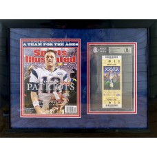 Item #0281 Tom Brady Signed Super Bowl XXXIX Ticket – Beckett 9 Auto – Framed w/ Sports Illustrated