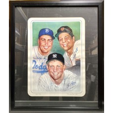 Item #0416 Willie Mays, Mickey Mantle & Duke Snider Signed LE Print by Rudy Garcia - PSA