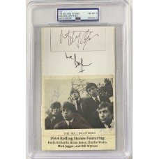 Item #0462 Rolling Stones Signed Piece – Full 1963-68 Lineup, PSA/DNA Auto Grade 8 SOLD