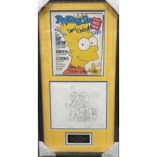 Item #0250- - Original Art Production Drawing of The Simpsons and Rolling Stone Magazine signed by Matt Groening and Nancy Cartwright
